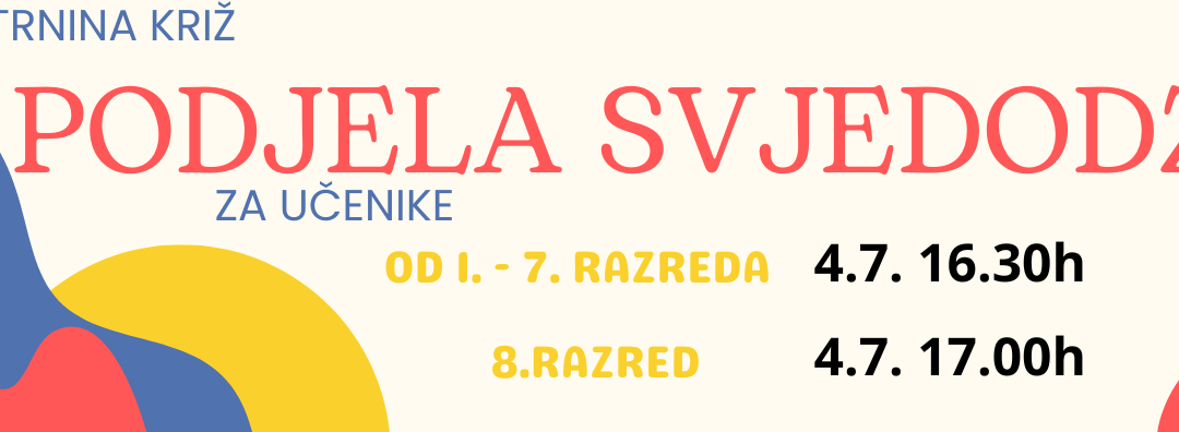 Podjela svjedodžbi za učenike 1. – 8. razreda